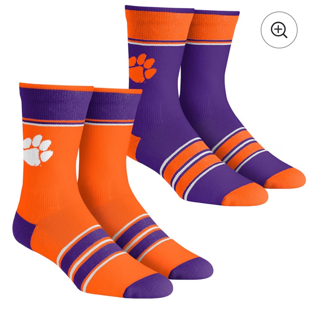 Rock Em Clemson Tigers Super Fan Crew Socks-Orange Purple 2-Pack Youth Large NWT